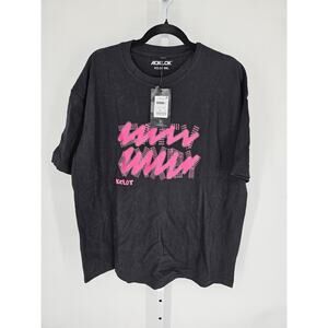 Aoklok Women's Short Sleeve Black Pink Printed Crew Neck Top Size XL